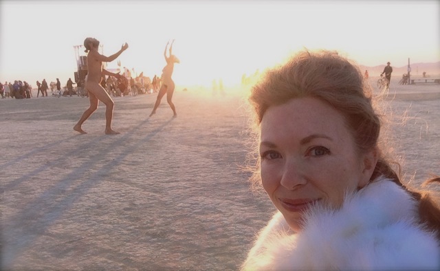 Mistress T at sunrise at Burning Man 2013.